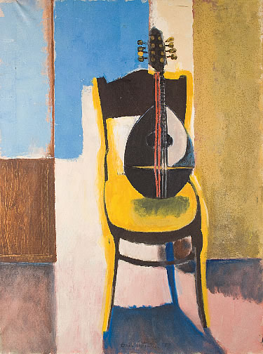 mandoline sur un chaise halo jaune
