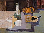 still life with cup, bottle, pipe and oranges
