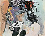 nature morte avec magazines et théière