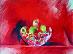 cesto di frutta su fondo rosso