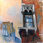 mullion divided decorative window on a building corner