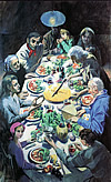 famille paysanne à table, tableau