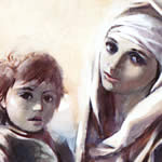 Mary of Nazaret and th Child’s heads, painting detail
