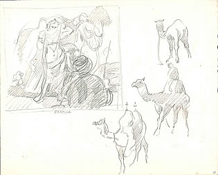 drawing studies of camels and of Rebekah’s scene