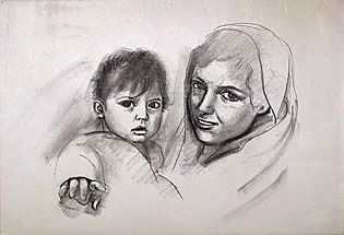 faces of Mary and Jesus Child, drawing study