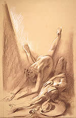 drawing study of Delilah and Samson scene